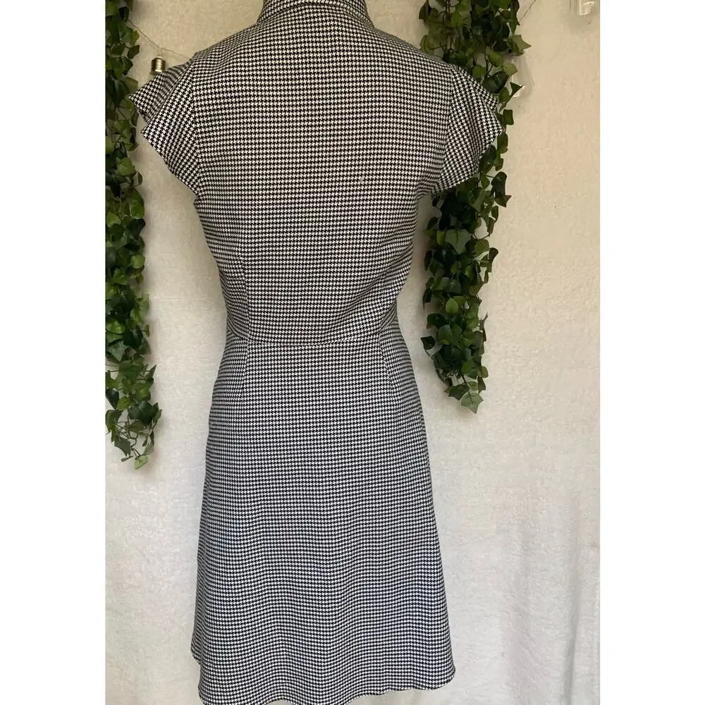 Rachel Zoe Black & White Shepherds check Flutter Sleeve Aline Dress Women's 6 - Picture 11 of 12